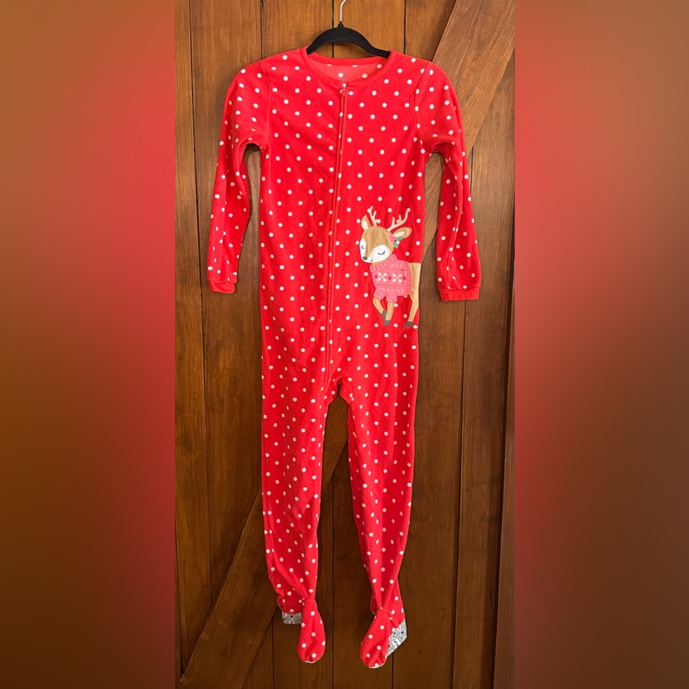 Carter's Red Polka Dot Reindeer Footie Pajamas
